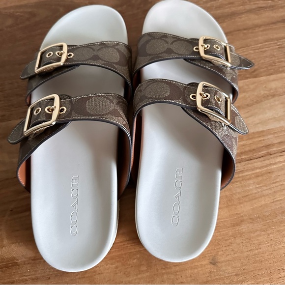 NEW Coach Women Size 11 Allanah Signature Khaki Chalk Sandals Slides CK412 - Picture 5 of 8